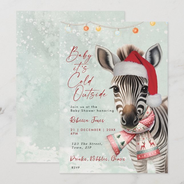 zebra winter baby shower invitation (Front/Back)