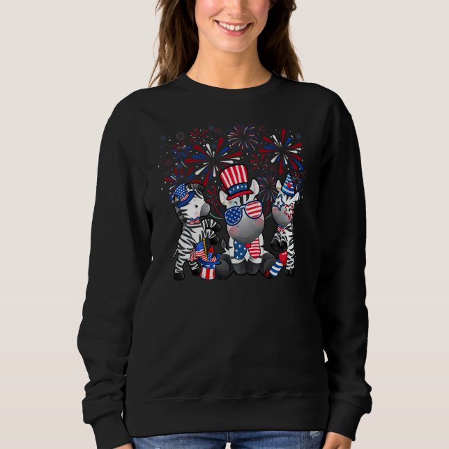 Zebra With Fireworks Sunglasses Hat Merica  4th Of Sweatshirt (Front)