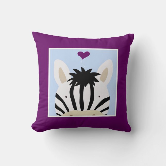 Zebra with Heart Throw Pillow (Front)