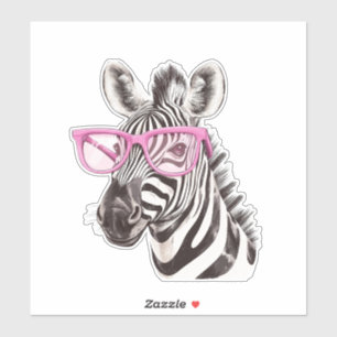 Zebra with Pink Glasses Custom-Cut Vinyl Sticker