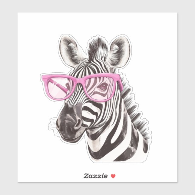 Zebra with Pink Glasses Custom-Cut Vinyl Sticker (Sheet)