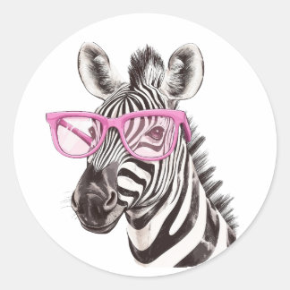 Zebra with Pink Glasses Sticker