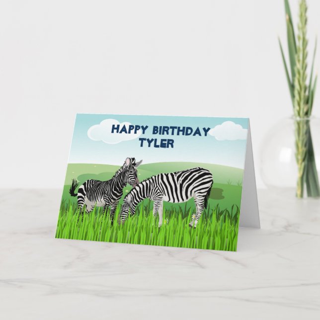Zebra Zoo Animals Birthday Card for Boys (Front)