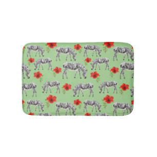Zebras Among Hibiscus Flowers Bath Mat