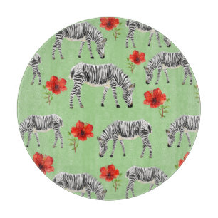 Zebras Among Hibiscus Flowers Cutting Board