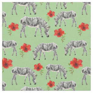 Zebras Among Hibiscus Flowers Fabric