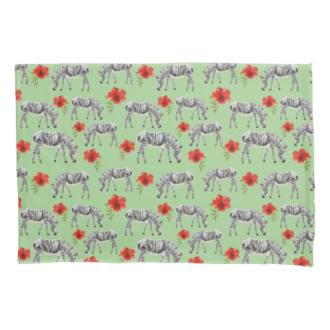 Zebras Among Hibiscus Flowers Pillowcase (Front-Left)