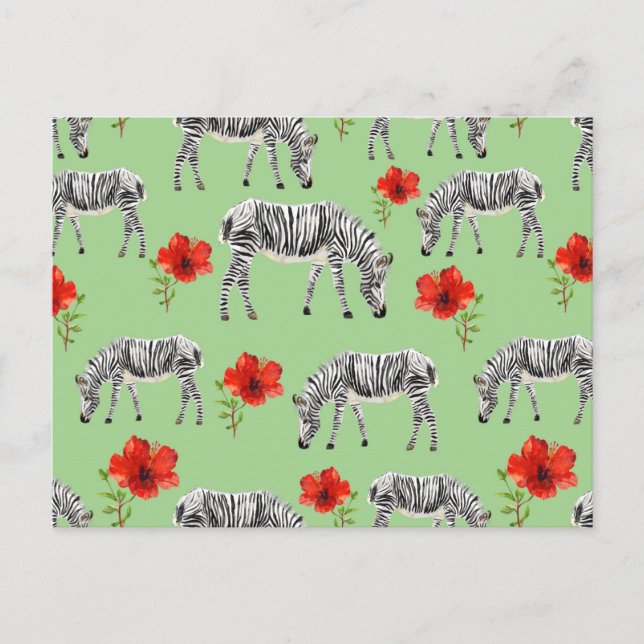 Zebras Among Hibiscus Flowers Postcard (Front)