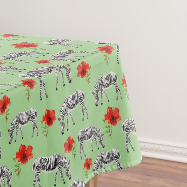 Zebras Among Hibiscus Flowers Tablecloth (In Situ)