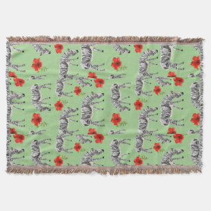 Zebras Among Hibiscus Flowers Throw Blanket