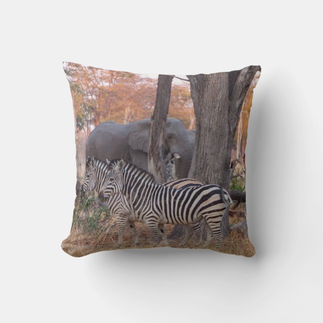 Zebras and Elephants Pillow (Front)