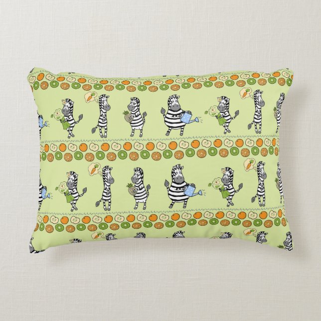 Zebras and Fruits Seamless Pattern Accent Pillow (Front)