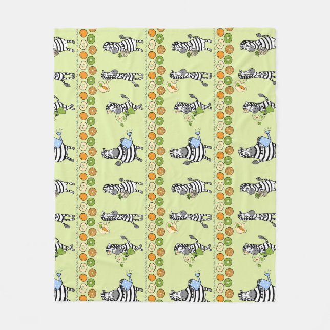 Zebras and Fruits Seamless Pattern Fleece Blanket (Front)