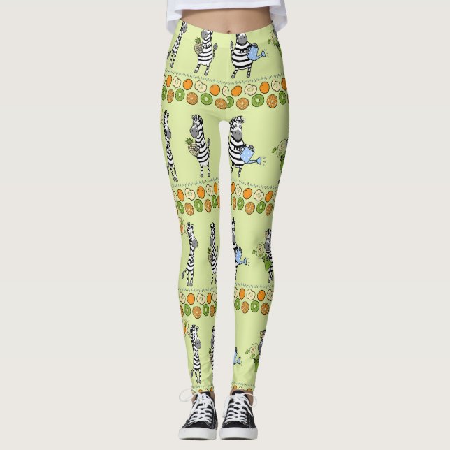 Zebras and Fruits Seamless Pattern Leggings (Front)