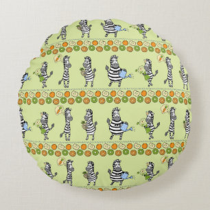 Zebras and Fruits Seamless Pattern Round Pillow