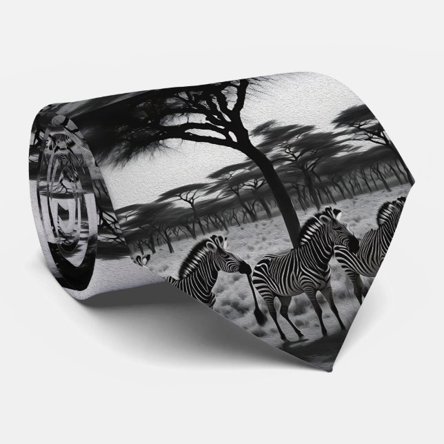 Zebras In Africa Oil Paint, Neck Tie (Rolled)