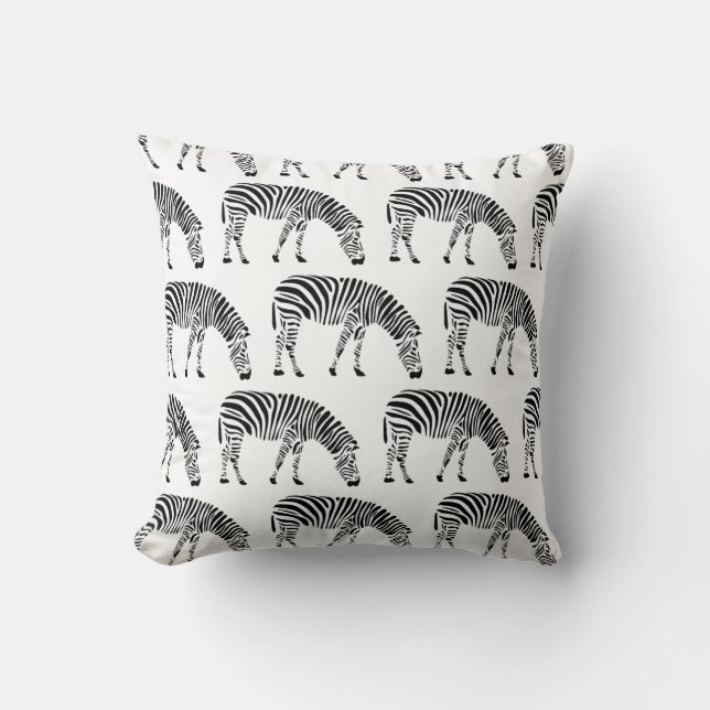 Zebras Stencil on White Throw Pillow (Front)