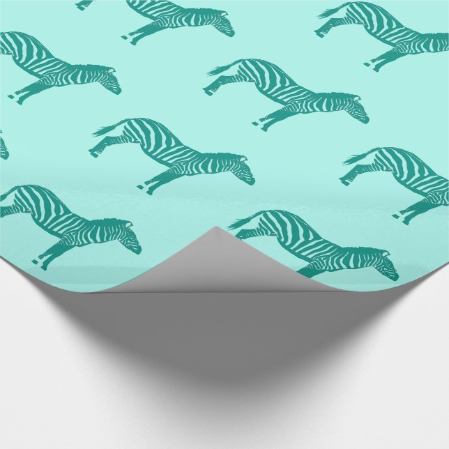 Zebras - Turquoise and Aqua Wrapping Paper (Corner)