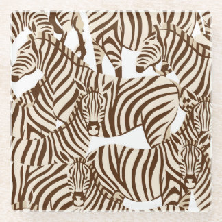Zebras, wild savanna, seamless pattern glass coaster