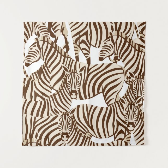 Zebras, wild savanna, seamless pattern tapestry (Front)