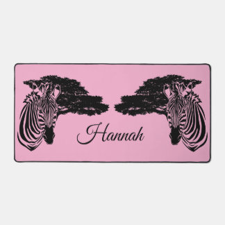 Zebras With Custom Name Desk Mat