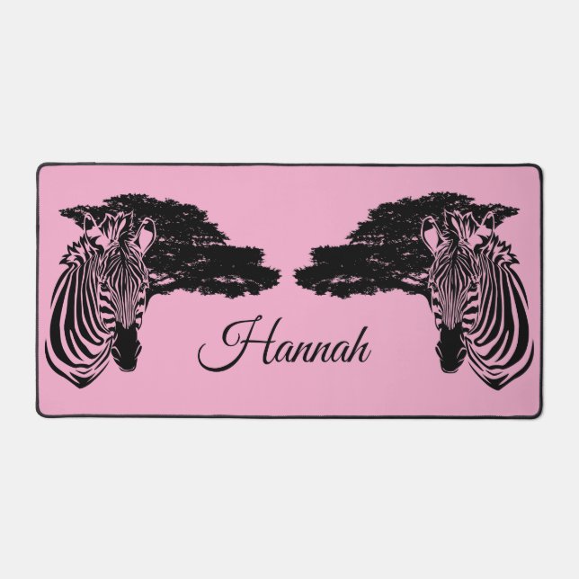 Zebras With Custom Name Desk Mat (Front)