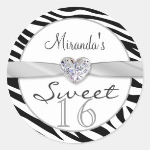 Zèbre blanc noir, ruban Sweet 16 Sticker