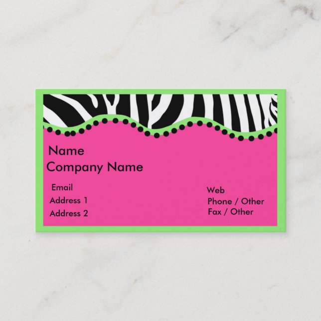 Zèbre génial avec le carte de visite vert de (Devant)
