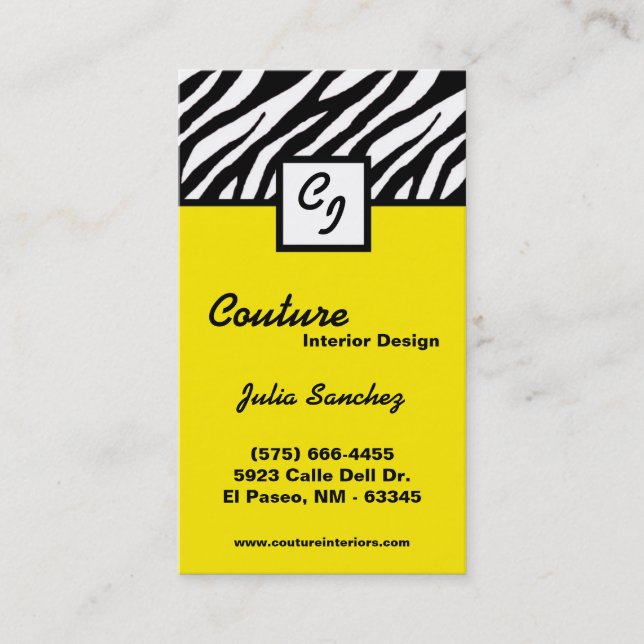Zèbre jaune Imprimer Personnaliser le Carte de vis (Devant)