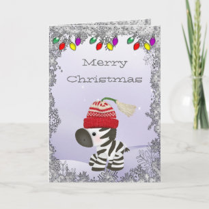 Zèbre mignon dans la carte de Noël de casquette de