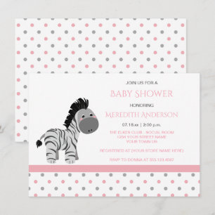 Zèbre rose et gris Bébé Fille Douche Invitations