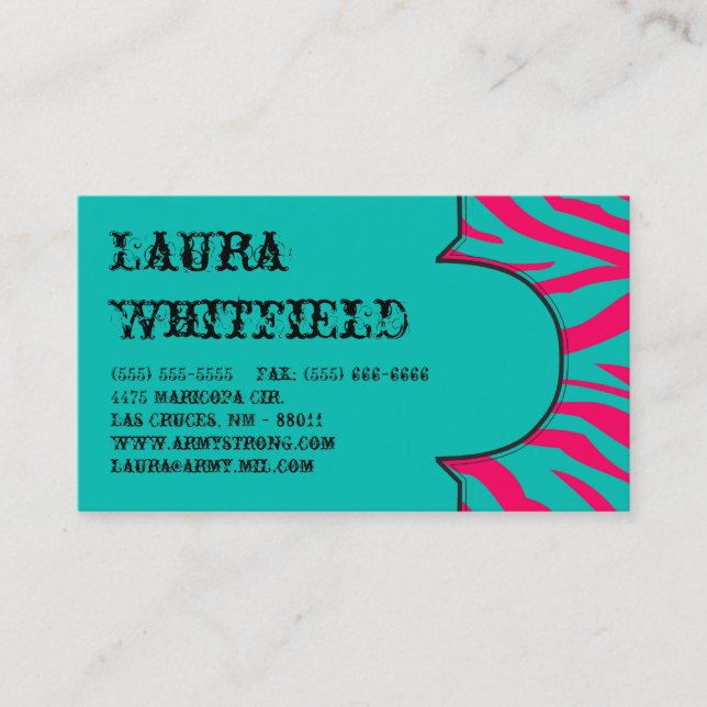 Zèbre Turquoise rose chaud Imprimer Carte de visit (Devant)