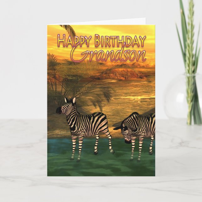 Zèbres de carte d'anniversaire de petit-fils dans (Devant)