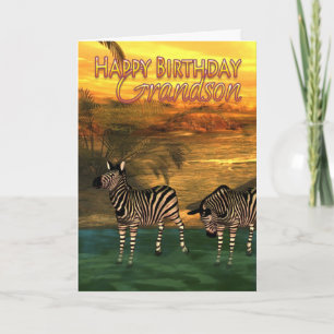 Zèbres de carte d'anniversaire de petit-fils dans