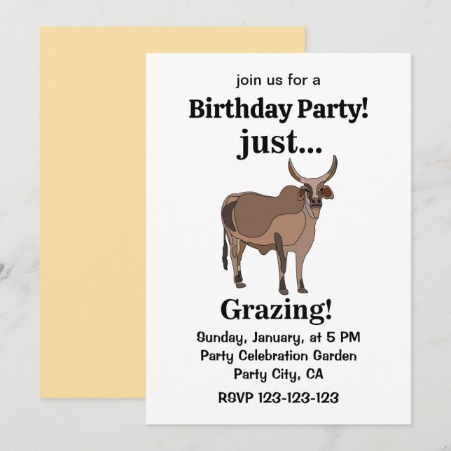Zebu Cattle Cow Animal Birthday Party Invitation (Front/Back)