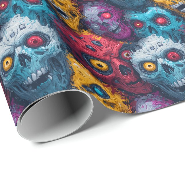 Zed Head - Neon Zombie Horde Pattern Wrapping Paper (Roll Corner)