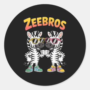 Zeebros Cute Zebra Duo Design For Zebros Lovers  Classic Round Sticker