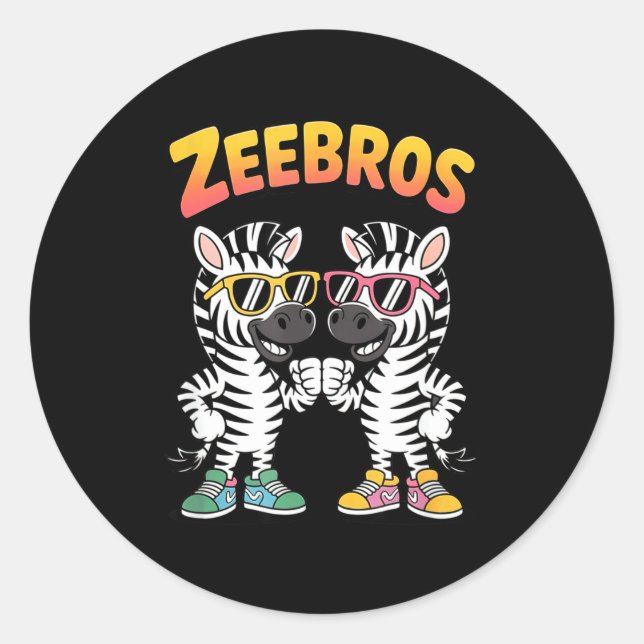 Zeebros Cute Zebra Duo Design For Zebros Lovers  Classic Round Sticker (Front)