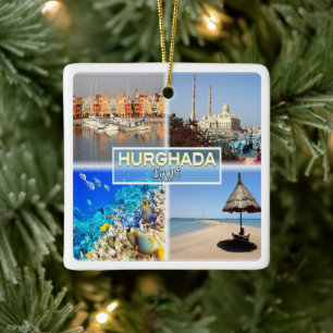 zEG062 mosaic of HURGHADA in Egypt Red Sea, Ceramic Ornament
