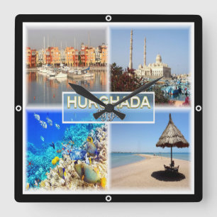 zEG062 mosaic of HURGHADA in Egypt Red Sea, Square Wall Clock