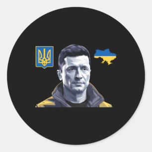 Zelensky Ukraine Vintage Ukrainian Flag Support Uk Classic Round Sticker