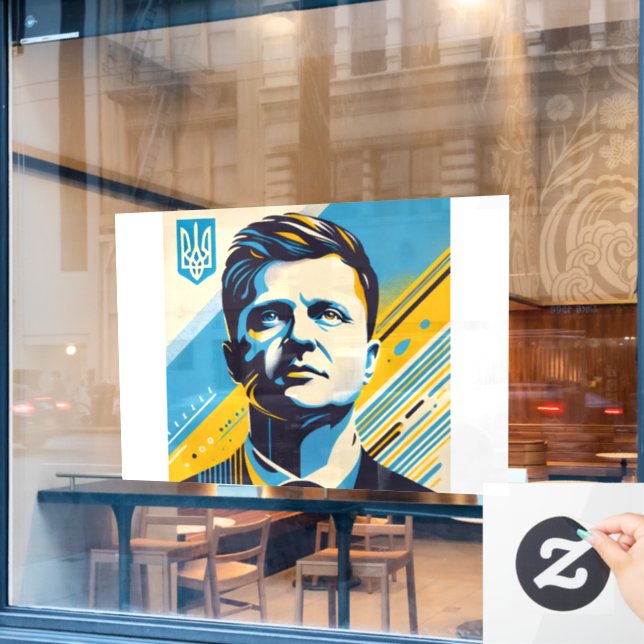 Zelenskyy UNITED24 Ukraine Window Cling Portrait  (Cafe Window)