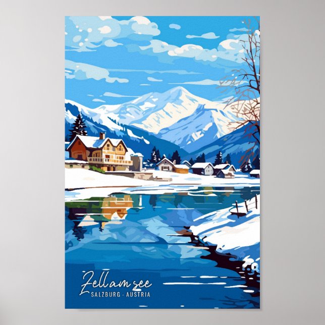 Zell am see Salzburg Austria Travel Illustration Poster (Front)