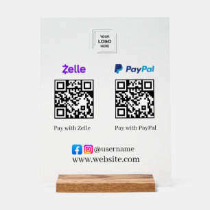Zelle PayPal QR Code Scan to Pay Acrylic Payment Sign