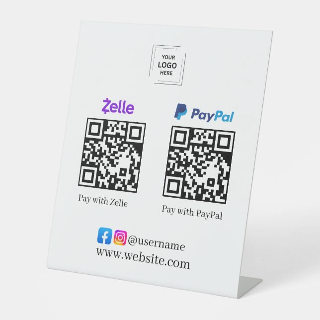Zelle PayPal QR Code Scan to Pay Pedestal Sign (Front)