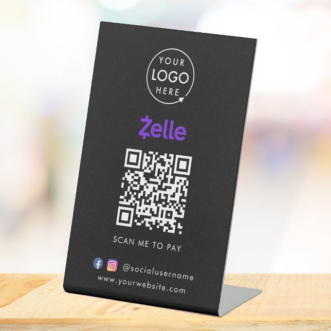 Zelle QR Code Payment | Black Scan to Pay Business Pedestal Sign (Creator Uploaded)
