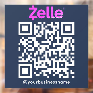 Zelle QR Code Payment Scan to Pay Navy Blue Window Cling