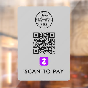 Zelle QR Code Scan to Pay Modern Logo Grey Window Cling
