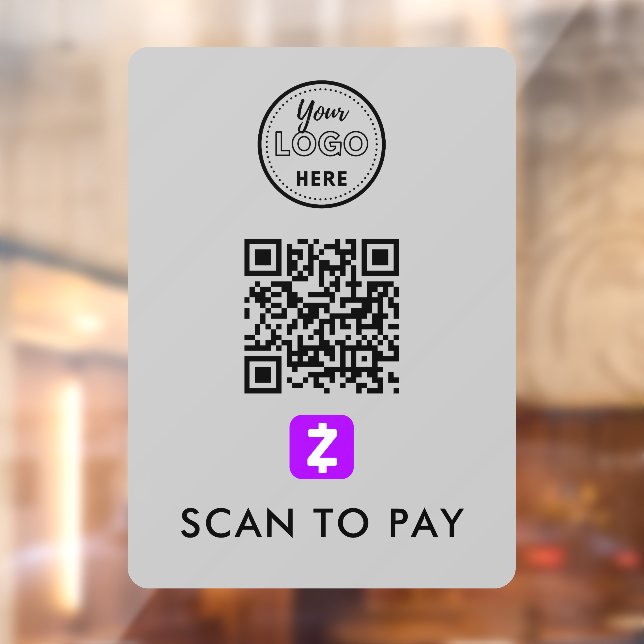Zelle QR Code Scan to Pay Modern Logo Grey Window Cling (Sheet 2)