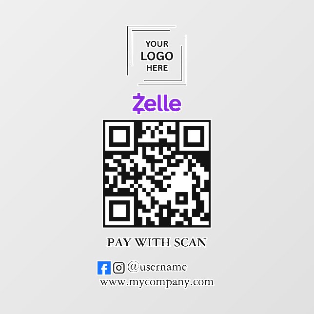 Zelle QR Code Scan to Pay Window Cling (Sheet)